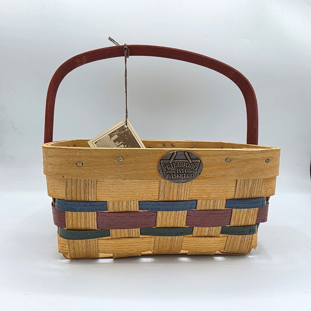 Peterboro Basket Co NWT Woven Ash Wood Basket Red Handle Multi Color OS Small